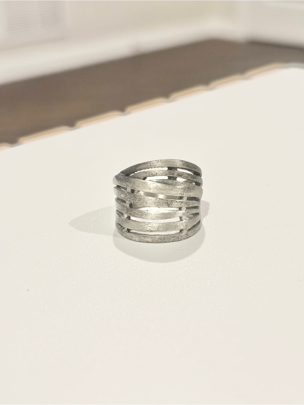 Vintage Silver Size 7 Cage Statement Ring Modern Wide Band Geometric Boho